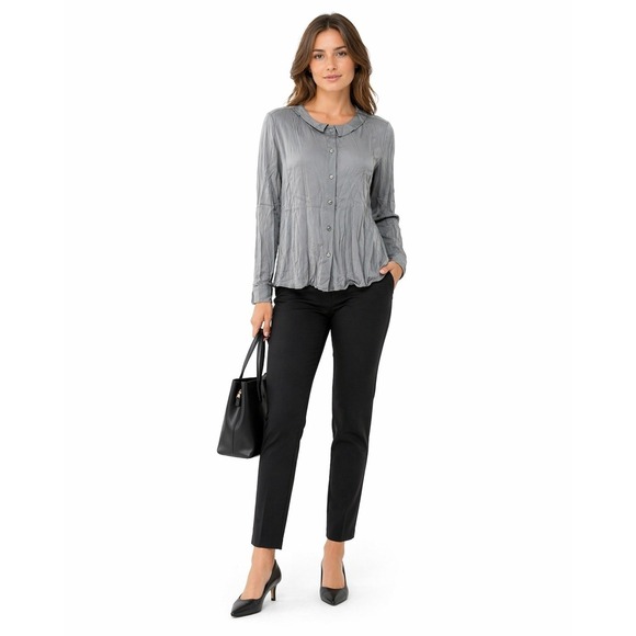 Armani Collezioni Tops - Armani Collezioni Top Womens 10‎ Gray Silk Stretch Button Up Quiet Luxury Office